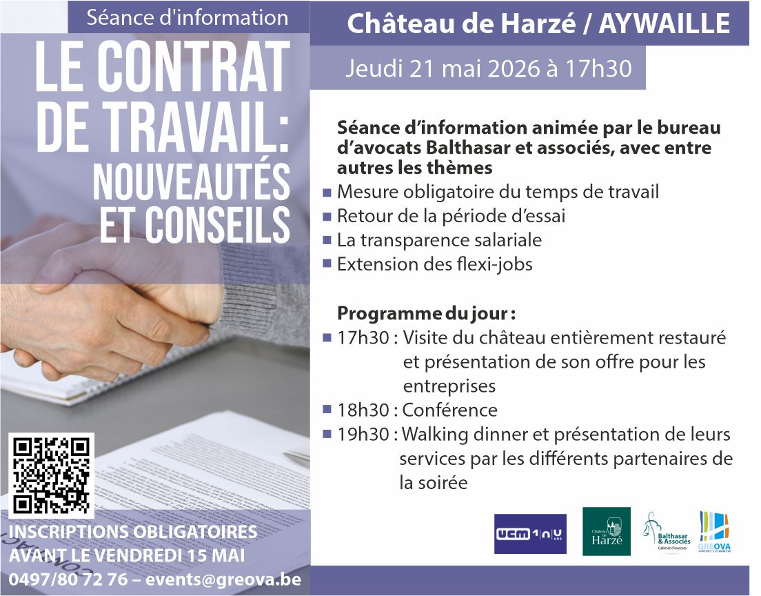 Le contrat de travail évolue : êtes-vous à jour ? | Invitation soirée info & réseautage (21 mai)